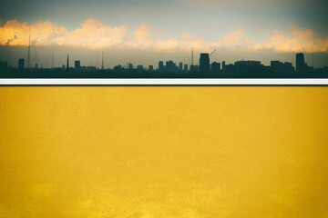 Wall Mural - fortuna gold grunge wall with city scape and dark blue sky background.