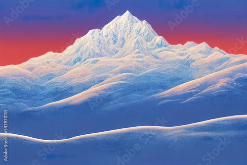 Fototapete Snowy winter mountain peak snow panorama landscape