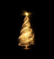 Wall Mural - Shiny magical Christmas tree made of magic lights vector holiday background