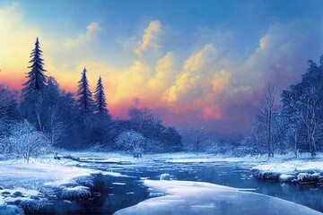 Sticker - frozen winter landscape background