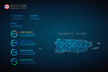 Puerto Rico Map Infographics Vector Template With Abstract Geometric Mesh Polygonal Light Concept On Blue Background. Template For Diagram, Graph, Presentation And Chart