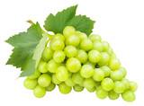 Fototapeta Sport - Bunch of Green Grape with leaves isolated on white background, Sweet Green  Grape on a branch on white PNG File.
