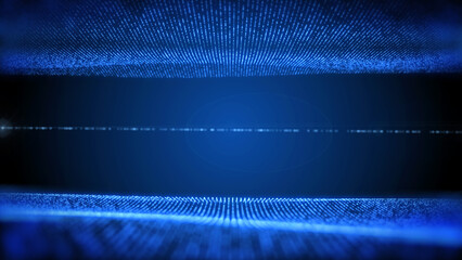 Leinwandbilder - Technology data horizontal dynamic grid pattern moving on blue background illustration.