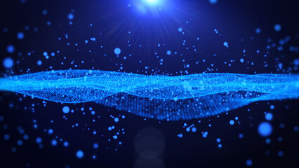 Leinwandbilder - Abstract digital blue dynamic wave particle structure flowing illustration background.