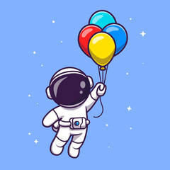 Wall Mural - Astronaut Floating With Balloons Cartoon Vector Icon 
Illustration. Science Technology Icon Concept Isolated 
Premium Vector. Flat Cartoon Style