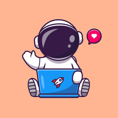 Cute Astronaut Working On Laptop Cartoon Vector Icon 
Illustration. Science Technology Icon Concept Isolated 
Premium Vector. Flat Cartoon Style