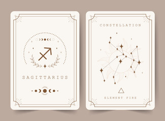sagittarius. witchcraft cards with astrology zodiac sign and constellation. perfect for tarot reader