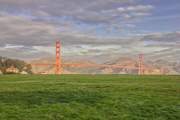 Wall Mural - San Francisco Landmark Illuminated with First Light after Sunrise