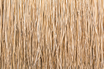 Close up of thatch roof or wall background. Tropical roofing on beach