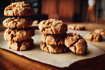 Poster - chip cookies on wooden background