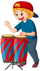 Sticker - A boy playing conga drum musical instrument