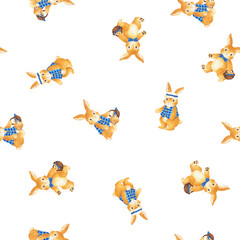 Wall Mural - Hand drawn cute rabbit seamless pattern,