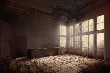 Poster - Abandoned haunted house interior. 3D illustration.