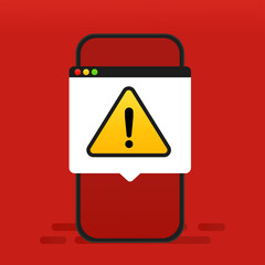 Poster - Warning sign on the phone. Telephone notification, danger exclamation mark. Vector illustration