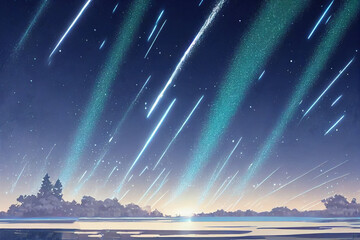 Wall Mural - fantasy atmosphere sky landscape. japanese anime style. dynamic cloud see through light. amazing vie