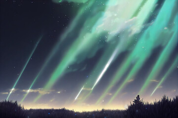 Wall Mural - fantasy atmosphere sky landscape. japanese anime style. dynamic cloud see through light. amazing vie