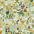Green witch aesthetic pattern illustration