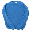 Blue knitted sweater with neatly folded sleeves, isolate