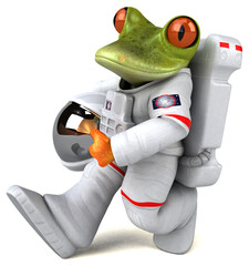 Wall Mural - Fun 3D cartoon illustration of a comsmonaut frog