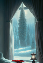 Wall Mural - Artistic concept painting of a Christmas festive interior.