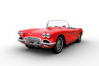 3D illustration of a retro convertible red roadster car isolated on a transparent background.