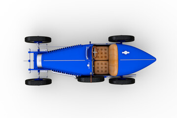 Poster - Top view 3D illustration of a vintage blue racing car isolated on transparent background.