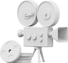 Poster - Vintage white cartoon style movie camera. Funny retro video camera. 3D rendering. PNG icon on transparent background
