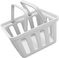 Poster - Plastic white flying shopping basket with handles. PNG icon on transparent background. 3D rendering.