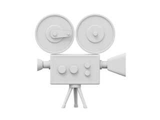 Poster - Vintage white cartoon style movie camera. Funny retro video camera. 3D rendering. Icon on white background