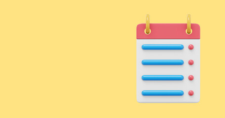 Poster - Flip calendar assignment. 3D rendering. Icon on yellow background, space for text.