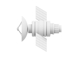 Poster - Space satellite with an antenna. Orbital communication station intelligence, research. 3D rendering. Realistic white icon on white color background