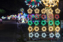 Bacoor, Cavite, Philippines - A Stall By The Street Selling Various Lighted Christmas Parols. Parols Are A Symbol Of Filipino Christmas Spirit.