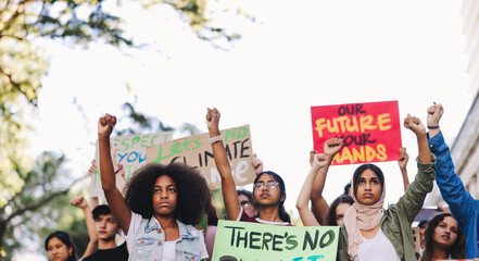 Wall Mural - Multiethnic youth activists standing up against climate change