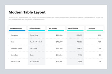 Fototapete - Modern table layout template with five colorful columns. Simple flat template for data visualization.
