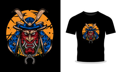 Wall Mural - Head samurai illustration t-shirt illustration