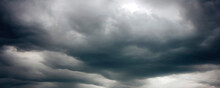 Stormy Sky With Dark Gray Cumulus Cumulus Background Texture, Thunderstorm. Cloudy Gray Sky,