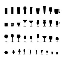 Bar Glasses Black Silhouette Icons Set Isolated PNG