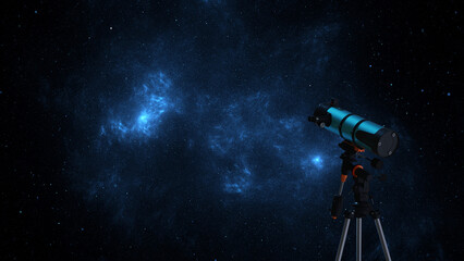 Wall Mural - telescope follows starry sky. astronomy, observation of stars planets galaxies nebulae. observing co