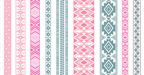 Embroidery ribbon vector patterns, lace seamless border, fashion edge stripes.