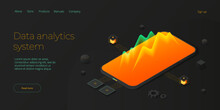 Predictive Analytics In Isometric Vector Illustration. Data Mining, Modelling And Machine Learning. Information Statistics. Web Banner Layout Template