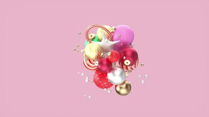 Aufkleber - Abstract 3d art with winter Christmas ornaments design.