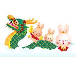 Wall Mural - Happy Chinese new year 2023 greeting card background cute little rabbit bunny, year of the rabbit zodiac, gong xi fa cai banner template cartoon character illustration graphic design png style