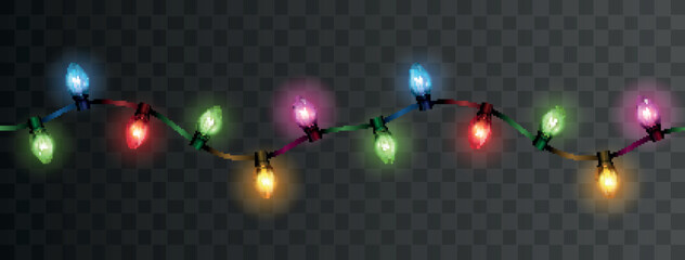 Wall Mural - vector shiny seamless light garland - christmas decoration element on dark background