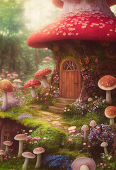 Wall Mural - Fairy tale mushroom house