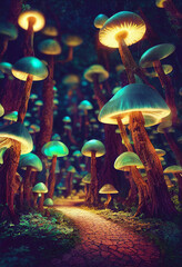 Wall Mural - Fantasy mushrooms in forest