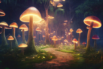 Wall Mural - Fantasy mushrooms in magical forest