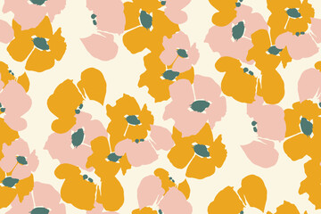 Autumn feminine seamless pattern with wildflowers in orange and brown tones