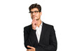 © Asier - Young caucasian business man isolated looking sideways with doubtful and skeptical expression.