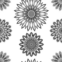 Sticker - black and white coloring set of elements seamless abstract pattern background fabric design print wrapping paper digital illustration texture wallpaper with mandala 