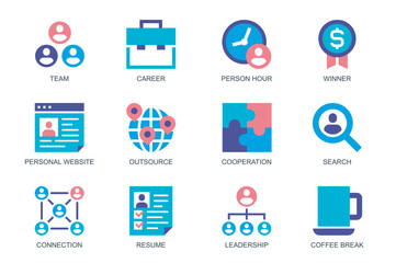 Poster - business people concept of web icons set in simple flat design. pack of team, career, person hour, w